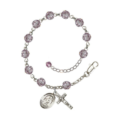 Sterling Silver Crystal St Agnes of Rome Birthstone Rosary Bracelet in Light Amethyst, Bliss Manufacturing