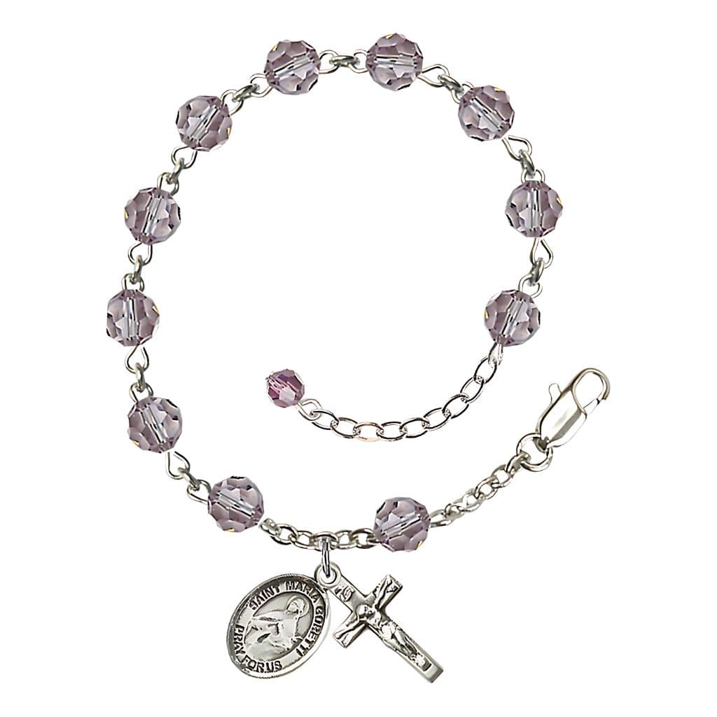 Bliss St. Maria Goretti Birthstone Sterling Silver Austrian Crystal Rosary Bracelet in Light Amethyst,