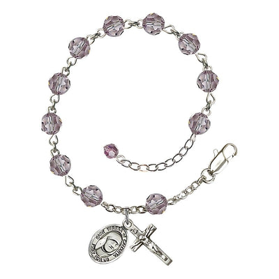 St. Teresa of Calcutta Birthstone Sterling Silver Light Amethyst 6mm Austrian Crystal Rosary Bracelet, Bliss Manufacturing