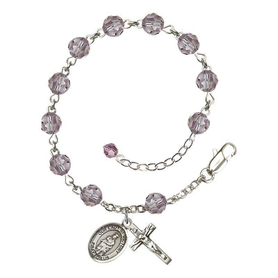 Our Lady of Victory Sterling Silver June Birthstone Light Amethyst 6mm Austrian Crystal Rosary Bracelet, Bliss Manufacturing