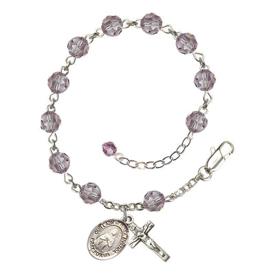 Bliss Our Lady of Rosa Mystica Rosary Bracelet with Sterling Silver Crucifix and Charm, Birthstone 6mm Austrian Crystal Light Amethyst Beads for June