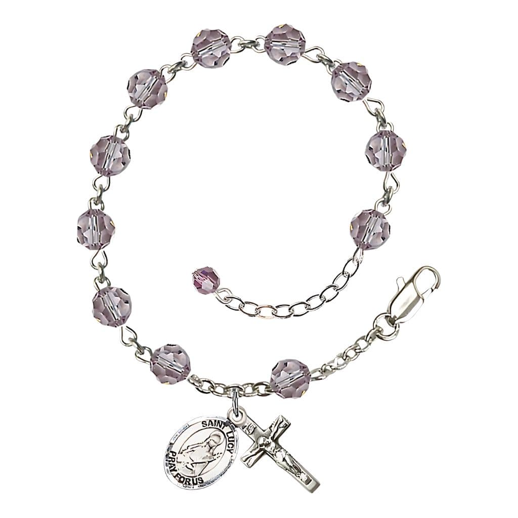 St. Lucy 6mm Light Amethyst Birthstone Sterling Silver Rosary Bracelet,
