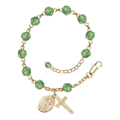 Gold Filled Crystal St Anthony of Padua Birthstone Rosary Bracelet in Peridot, Bliss Manufacturing