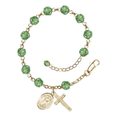 St. Francis of Assisi 6mm Austrian Crystal Bead Birthstone Rosary Gold-filled Bracelet in Peridot, Bliss Manufacturing