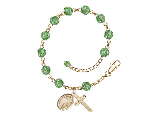 Footprint Cross 6mm Austrian Peridot Crystal Gold-Filled Rosary Bracelet