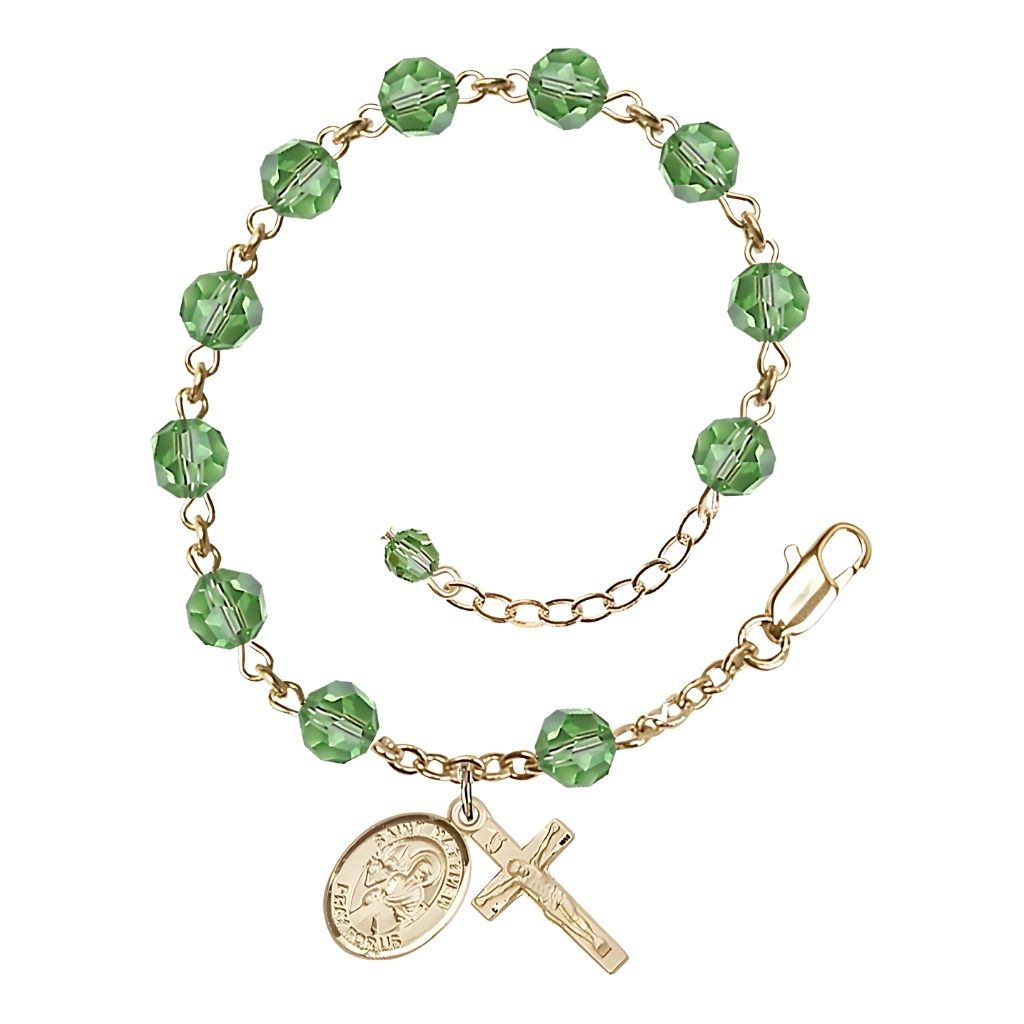 Bliss St. Matthew the Apostle Birthstone 14kt Gold Austrian Crystal Rosary Bracelet in Peridot