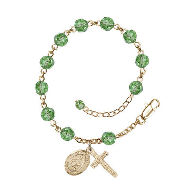 14kt Gold Crystal St Agnes of Rome Birthstone Rosary Bracelet in Peridot, Bliss Manufacturing