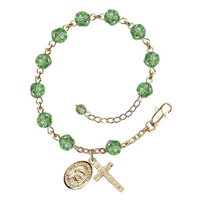 St. Teresa of Calcutta Birthstone 14kt Gold Peridot Austrian Crystal Rosary Bracelet, Bliss Manufacturing