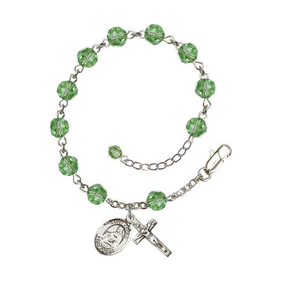 Sterling Silver Crystal St Agnes of Rome Birthstone Rosary Bracelet in Peridot, Bliss Manufacturing