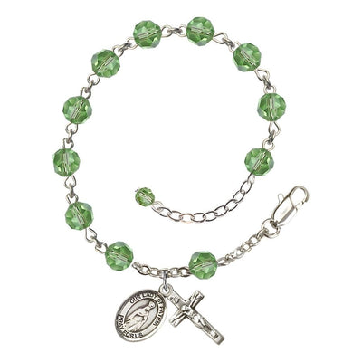 Our Lady of Fatima Rosary Bracelet with Sterling Silver Crucifix and Charm, Birthstone 6mm Austrian Crystal Peridot Beads for August, Bliss Manufacturing
