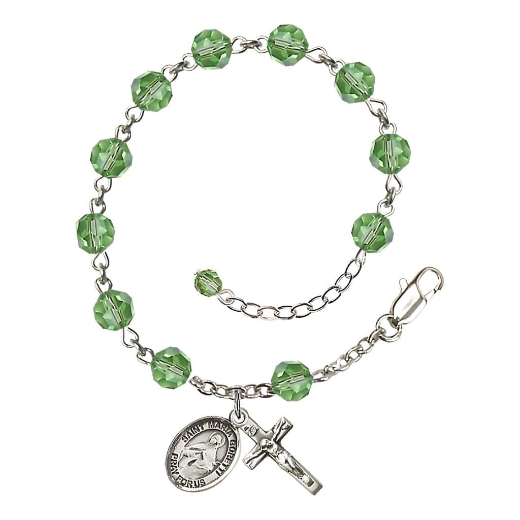 Bliss St. Maria Goretti Birthstone Sterling Silver Austrian Crystal Rosary Bracelet in Peridot,