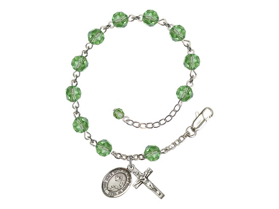 Footprints Cross 6mm Austrian Peridot Crystal Sterling Silver Rosary Bracelet