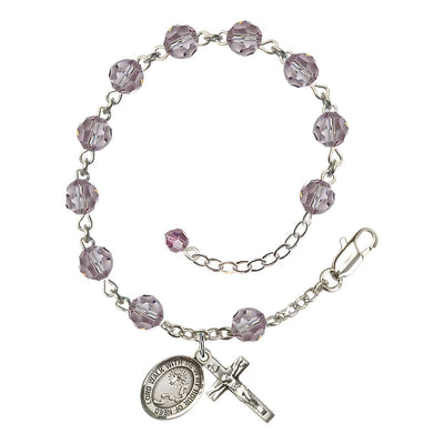 Footprints Cross 6mm Austrian Peridot Crystal Sterling Silver Rosary Bracelet, Bliss Manufacturing