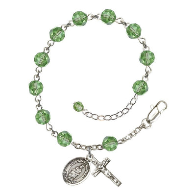 Our Lady of Victory Sterling Silver August Birthstone Peridot 6mm Austrian Crystal Rosary Bracelet, Bliss Manufacturing