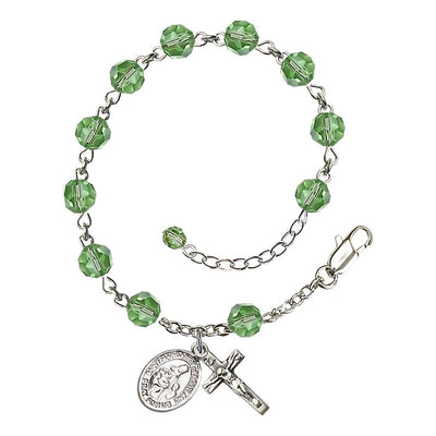 St. Margaret of Scotland Birthstone Sterling Silver Austrian Crystal Rosary Bracelet in Peridot, Bliss Manufacturing