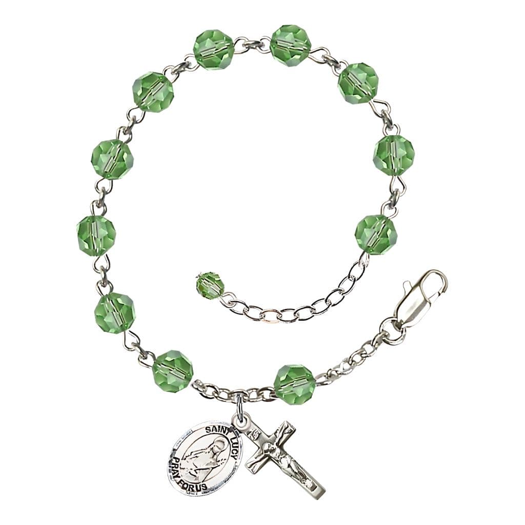 St. Lucy 6mm Peridot Birthstone Sterling Silver Rosary Bracelet,