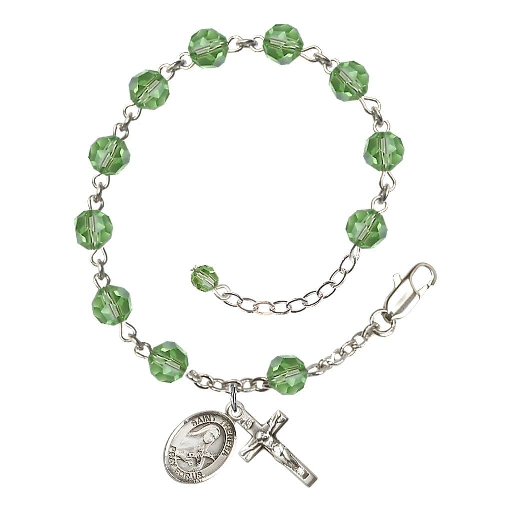 St. Theresa 6mm Peridot Austrian Crystal August Birthstone Sterling Silver Rosary Bracelet