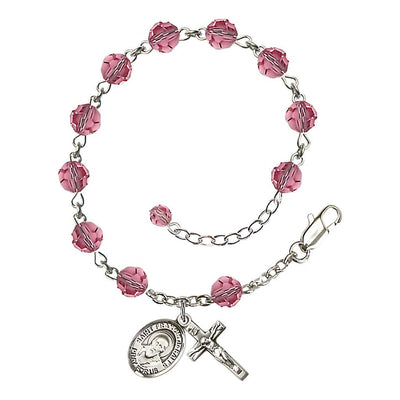 St. Francis de Sales 6mm Rose Birthstone Sterling Silver Rosary Bracelet, Bliss Manufacturing