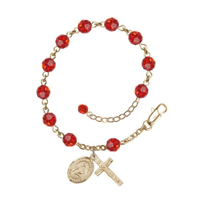 Gold Filled Crystal St Agnes of Rome Birthstone Rosary Bracelet in Ruby, Bliss Manufacturing