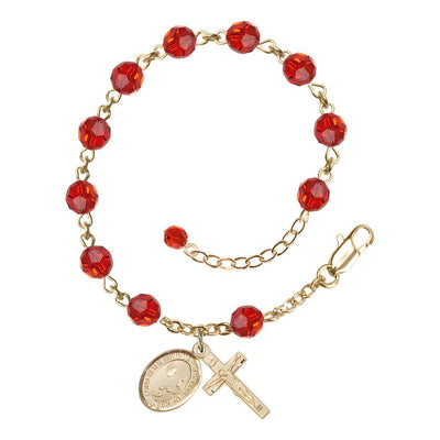Footprint Cross 6mm Austrian Ruby Crystal Gold-Filled Rosary Bracelet, Bliss Manufacturing