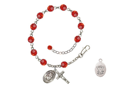 St Christopher Navy Silver Austrian Crystal Rosary Bracelet in Ruby, Bliss Manufacturing