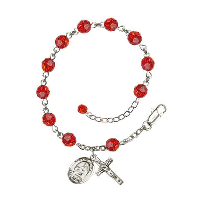 Sterling Silver Crystal St Agnes of Rome Birthstone Rosary Bracelet in Ruby, Bliss Manufacturing