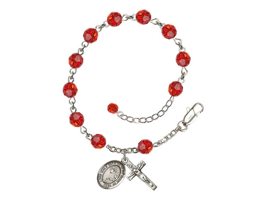 Footprints Cross 6mm Austrian Ruby Crystal Sterling Silver Rosary Bracelet