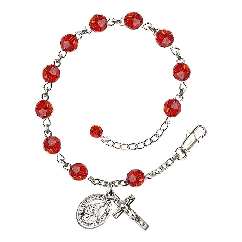 Bliss St. Margaret of Scotland Birthstone Sterling Silver Austrian Crystal Rosary Bracelet in Ruby,