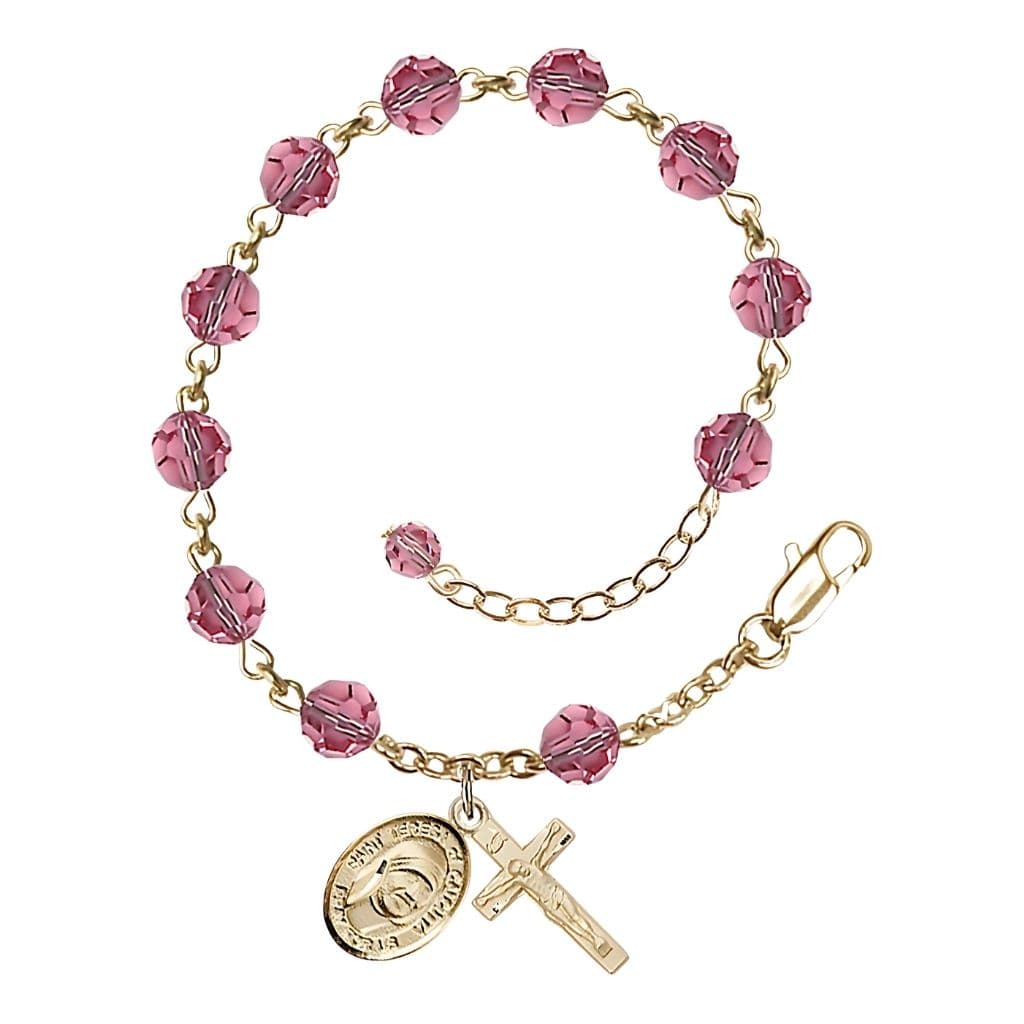 Bliss St. Teresa of Calcutta Birthstone Rose 6mm Austrian Crystal Rosary Gold-filled Bracelet,