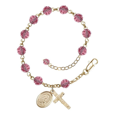 Gold-filled St. Therese of Lisieux Rosary Bracelet with Birthstone 6mm Austrian Crystals in Rose, Bliss Manufacturing