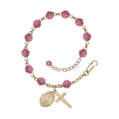 14kt Gold Crystal St Agnes of Rome Birthstone Rosary Bracelet in Rose, Bliss Manufacturing