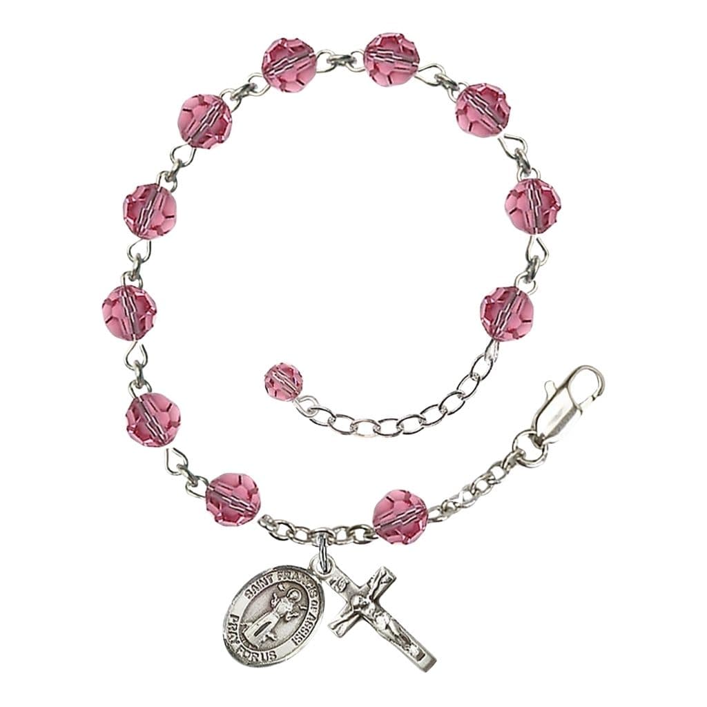 St. Francis of Assisi Birthstone Sterling Silver Rosary Bracelet