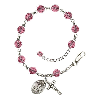 St. Francis of Assisi Birthstone Sterling Silver Rosary Bracelet in Rose, Bliss Manufacturing