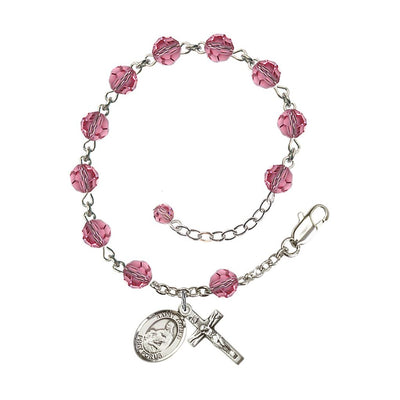 Sterling Silver Crystal St Agnes of Rome Birthstone Rosary Bracelet in Rose, Bliss Manufacturing