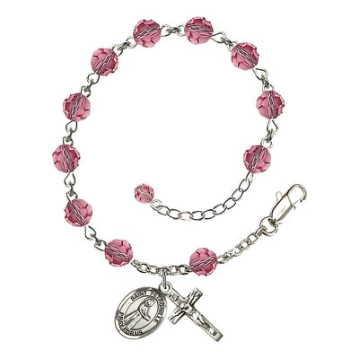 St. Petronille Sterling Silver Rosary Bracelet with 6mm Rose Austrian Crystal Beads, Bliss Manufacturing