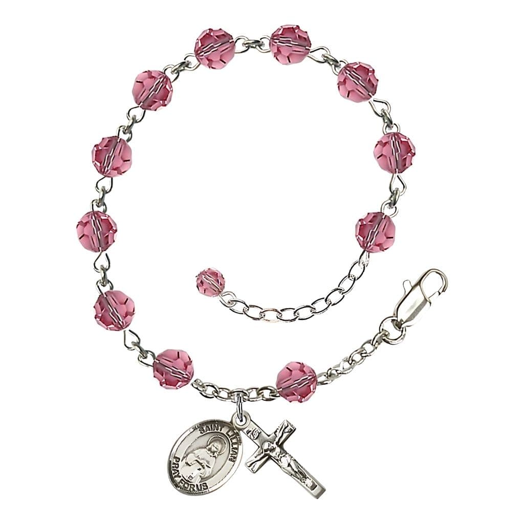 Bliss St. Lucy Rosary Bracelet with 6mm Rose Austrian Crystal Beads and Sterling Silver in gift box,