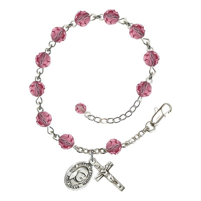 St. Teresa of Calcutta Birthstone Sterling Silver Rose 6mm Austrian Crystal Rosary Bracelet, Bliss Manufacturing