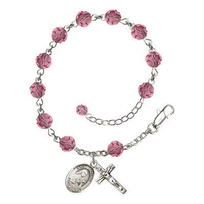 St. Theresa 6mm Rose Austrian Crystal October Birthstone Sterling Silver Rosary Bracelet, Bliss Manufacturing