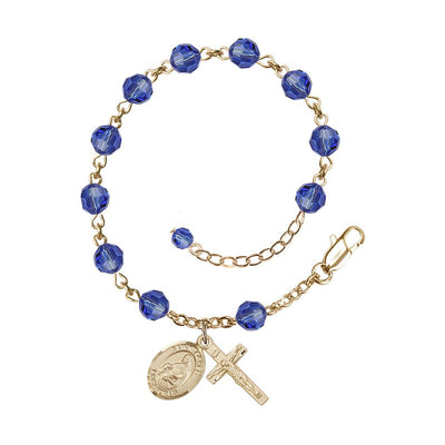Gold Filled Crystal St Agnes of Rome Birthstone Rosary Bracelet in Sapphire, Bliss Manufacturing