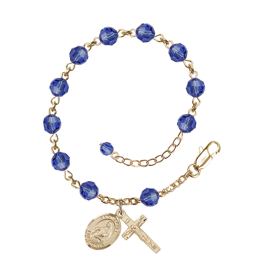 Bliss Gold Filled Crystal St Agnes of Rome Birthstone Rosary Bracelet