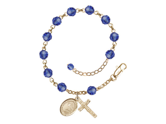 Footprint Cross 6mm Austrian Sapphire Crystal Gold-Filled Rosary Bracelet