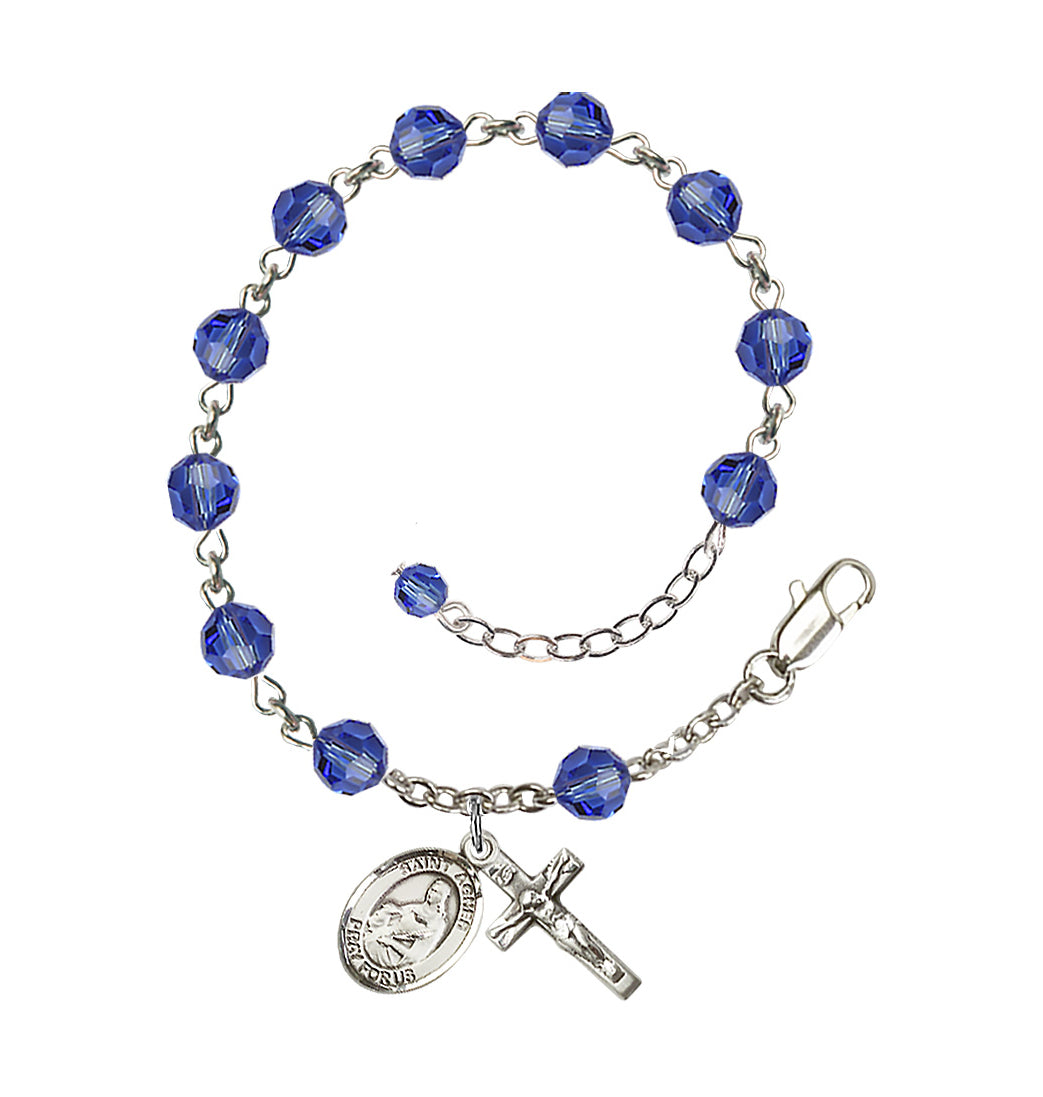 Bliss Sterling Silver Crystal St Agnes of Rome Birthstone Rosary Bracelet in Sapphire,