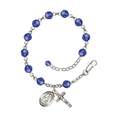 Sterling Silver Crystal St Agnes of Rome Birthstone Rosary Bracelet in Sapphire, Bliss Manufacturing