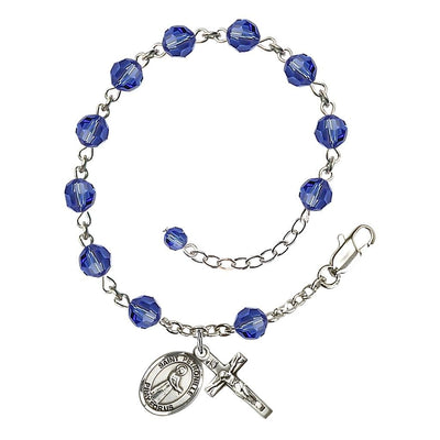 St. Petronille Sterling Silver Rosary Bracelet with 6mm Sapphire Austrian Crystal Beads, Bliss Manufacturing