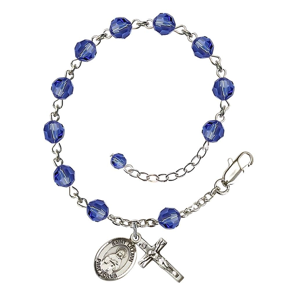 Bliss St. Lucy Rosary Bracelet with 6mm Sapphire Austrian Crystal Beads and Sterling Silver in gift box,