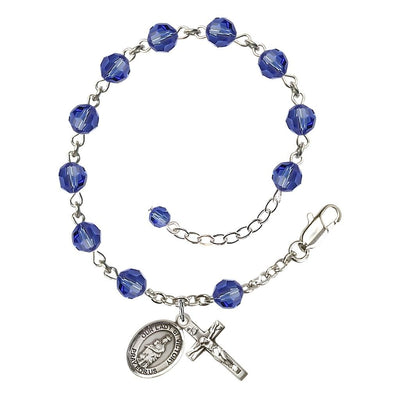 Our Lady of Victory Sterling Silver September Birthstone Sapphire 6mm Austrian Crystal Rosary Bracelet, Bliss Manufacturing