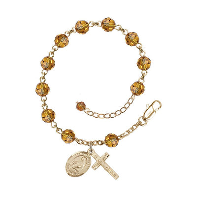 14kt Gold Crystal St Agnes of Rome Birthstone Rosary Bracelet in Topaz, Bliss Manufacturing