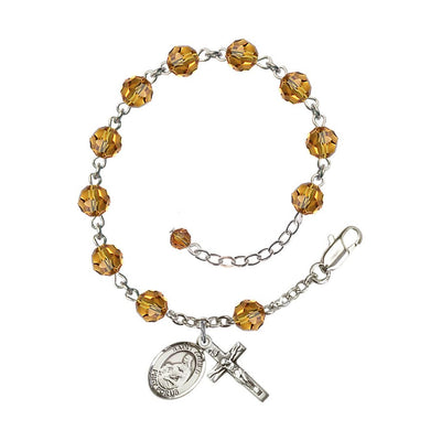 Sterling Silver Crystal St Agnes of Rome Birthstone Rosary Bracelet in Topaz, Bliss Manufacturing