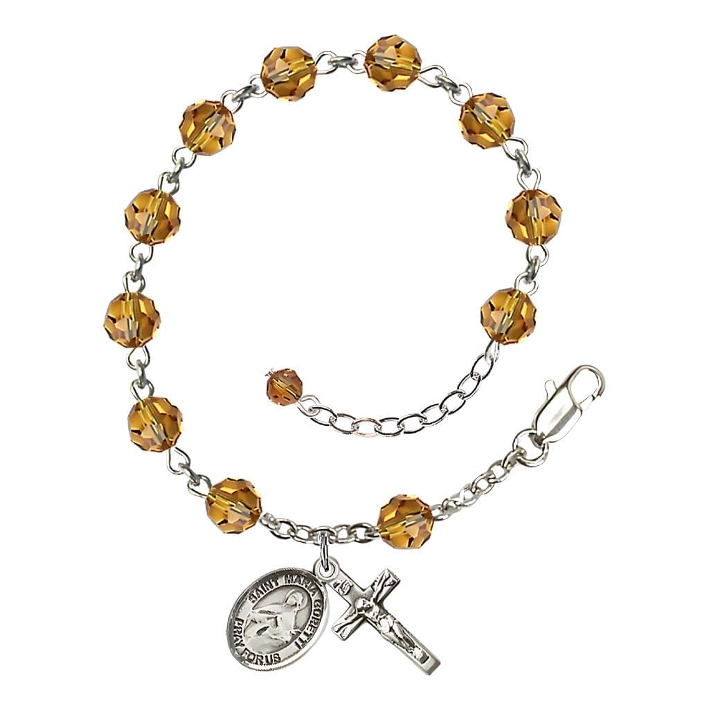 Bliss St. Maria Goretti Birthstone Sterling Silver Austrian Crystal Rosary Bracelet in Topaz,