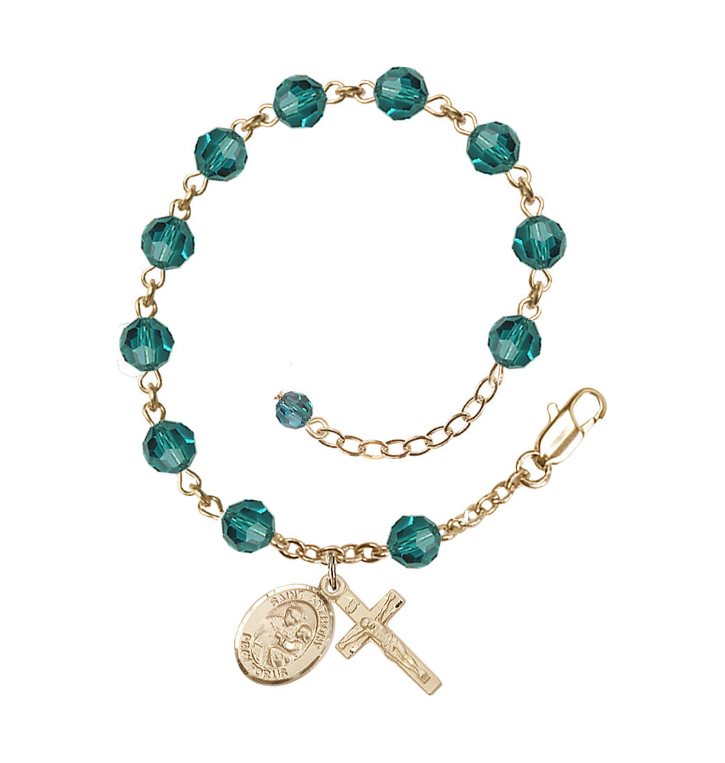 Bliss Adjustable 14kt Gold 6mm Austrian Crystal Saint Anthony of Padua Rosary Bracelet in Zircon,